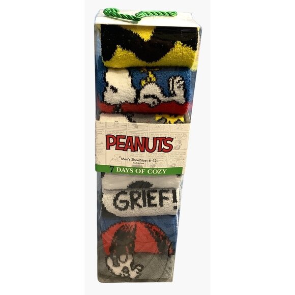 Mens Peanuts 7 Days Of Cozy Snoopy & Friends Themed Crew Socks Shoe Size 6-12 - Picture 2 of 5